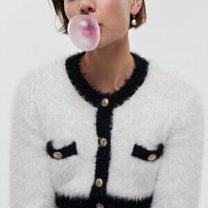 Maje Black and White Teddy Jacket - Size Med (Excellent Condition)